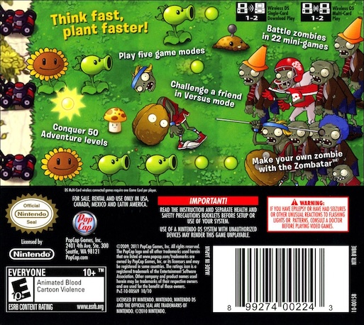 Plants vs Zombies — Box back