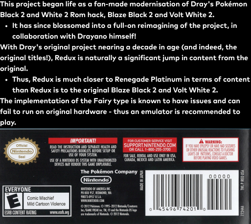 Pokemon Blaze Black 2 Redux — Box back