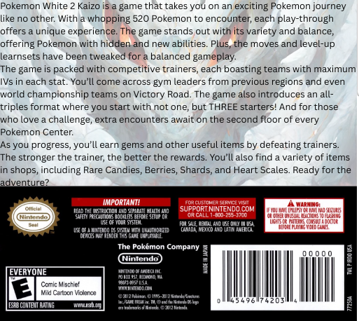 Pokemon White 2 Hack - Pokemon Kaizo White 2 — Box back