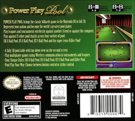 Power Play Pool — Box back