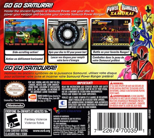 Power Rangers Samurai — Box back