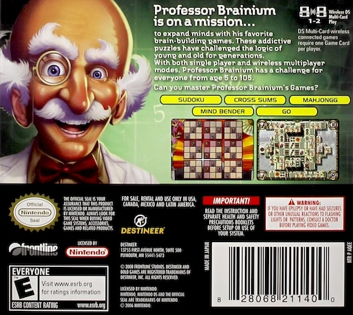 Professor Brainium's Games — Box back