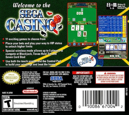 SEGA Casino — Box back