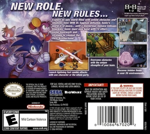 Sonic Chronicles : The Dark Brotherhood — Box back
