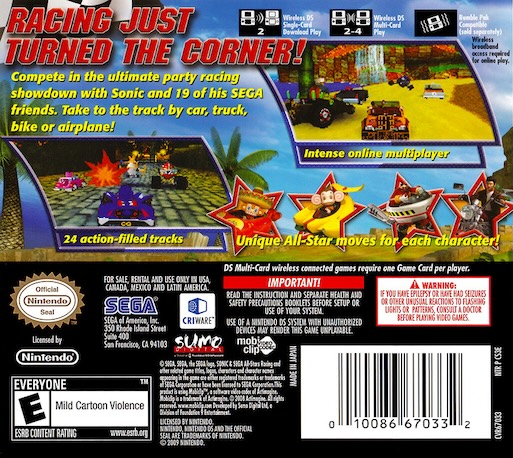 Sonic & Sega All-Stars Racing — Box back