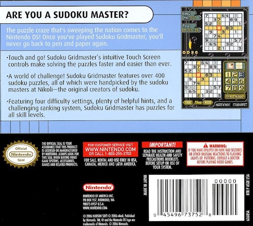 Sudoku Master — Box back