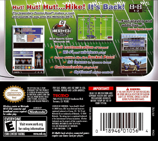 Tecmo Bowl : Kickoff — Box back