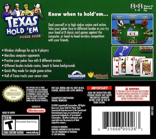 Texas Hold 'em Poker Pack — Box back