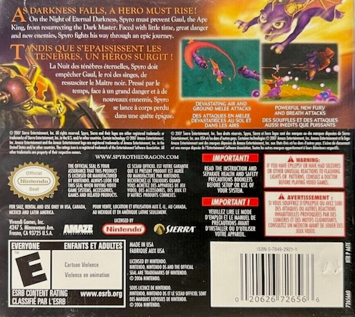 The Legend of Spyro : The Eternal Night — Box back
