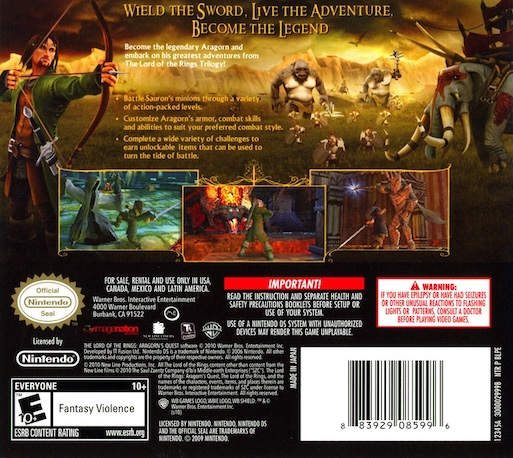 The Lord Of The Rings : Aragorn's Quest — Box back