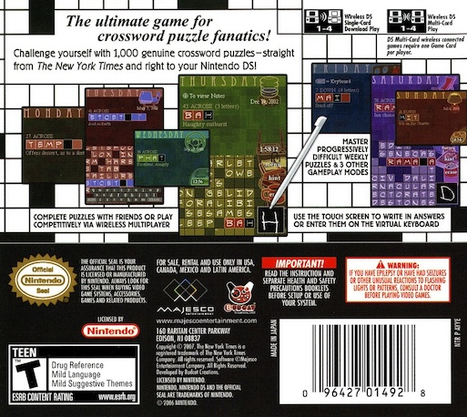 The New York Times Crosswords — Box back