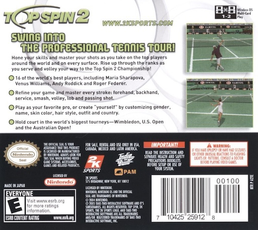 Top Spin 2 — Box back