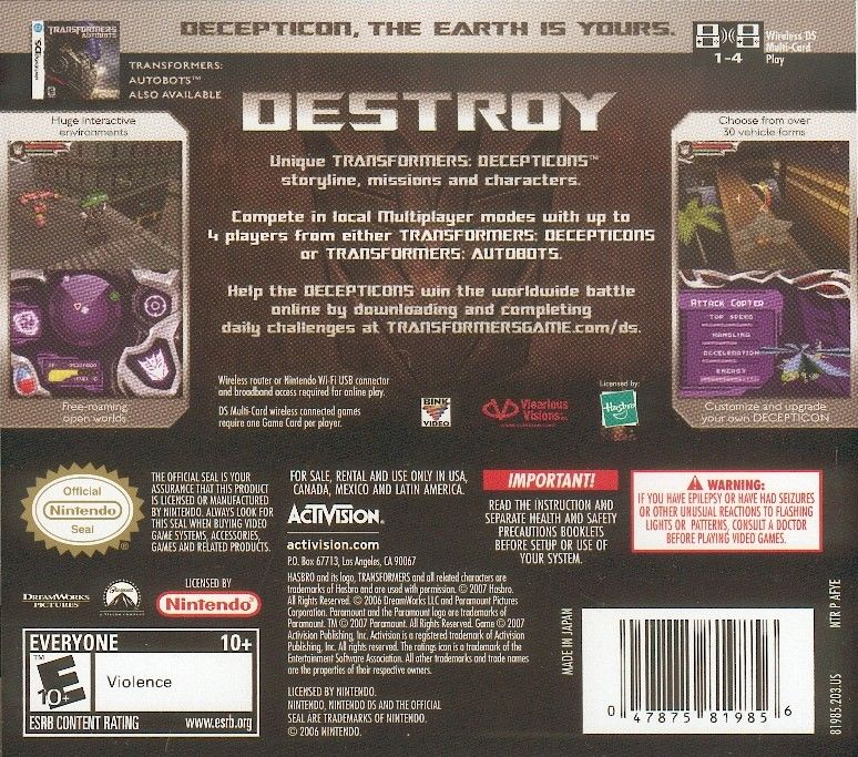Transformers - Decepticons — Box back