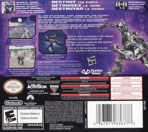 Transformers - Revenge of the Fallen - Decepticons Version — Box back