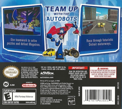 Transformers Animated : Le Jeu — Box back