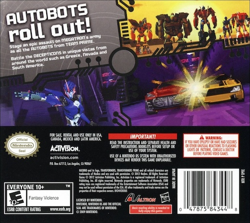 Transformers Prime - The Game — Box back