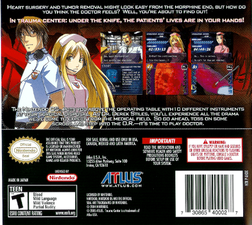 Trauma Center : Under the Knife — Box back