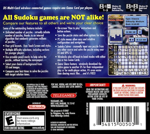 Ultimate Puzzle Games - Sudoku Edition — Box back