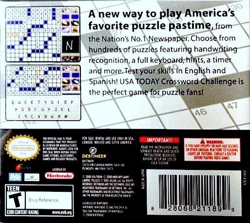 Usa Today Crossword Challenge — Box back