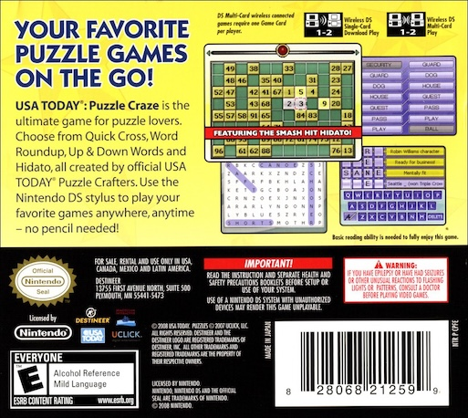 Usa Today Puzzle Craze — Box back