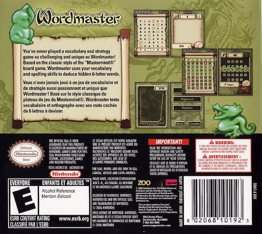 Wordmaster — Box back