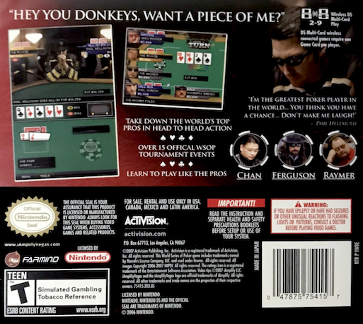 World Series of Poker 2008 : Battle for the Bracel — Box back