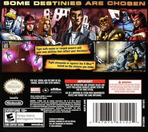 X-Men Destiny — Box back