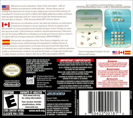Zenses Ocean — Box back