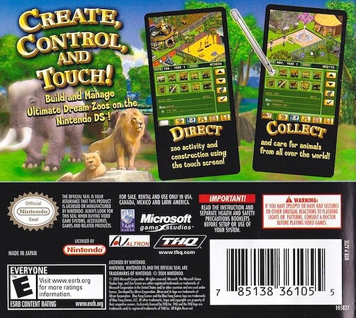 Zoo Tycoon DS — Box back