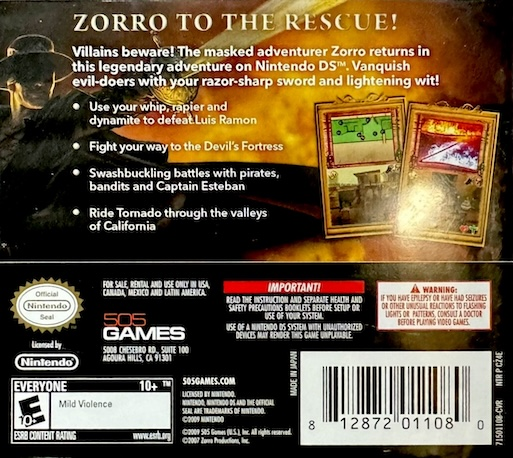 Zorro : Quest for Justice — Box back
