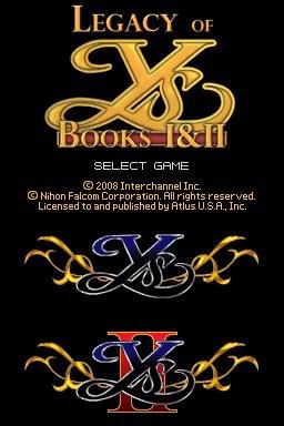 Legacy of Ys - Books I & II — Title screen