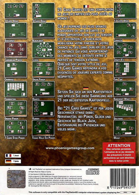21 Card Games — Box back
