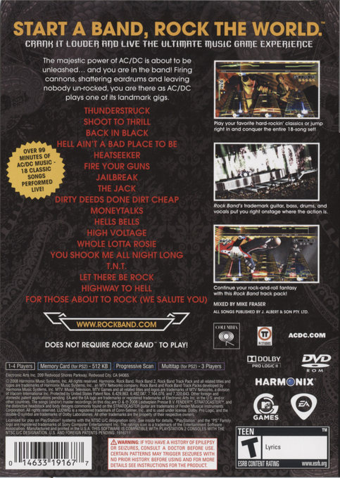 AC-DC Live : Rock Band Track Pack — Box back