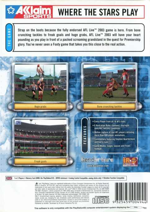 AFL Live 2003 — Box back