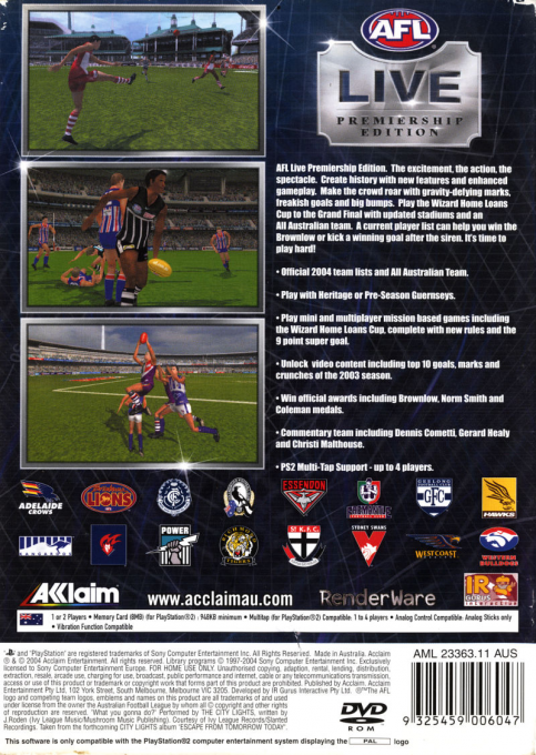 AFL Live Premiership Edition — Box back