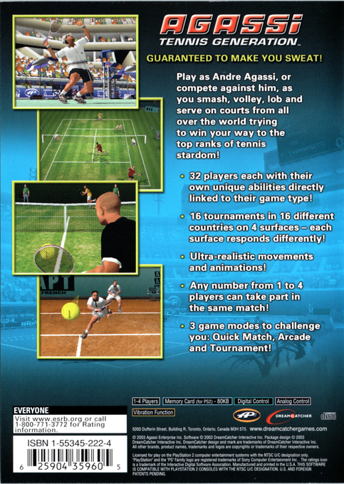 Agassi Tennis Generation — Box back