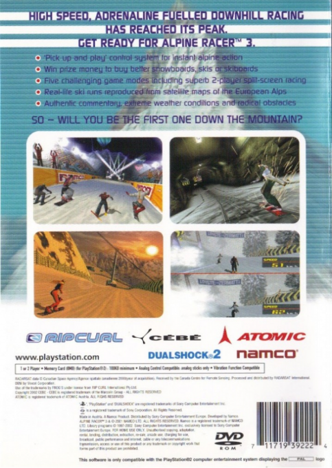 Alpine Racer 3 — Box back