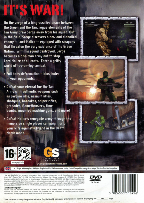 Army Men : Sarge's War — Box back