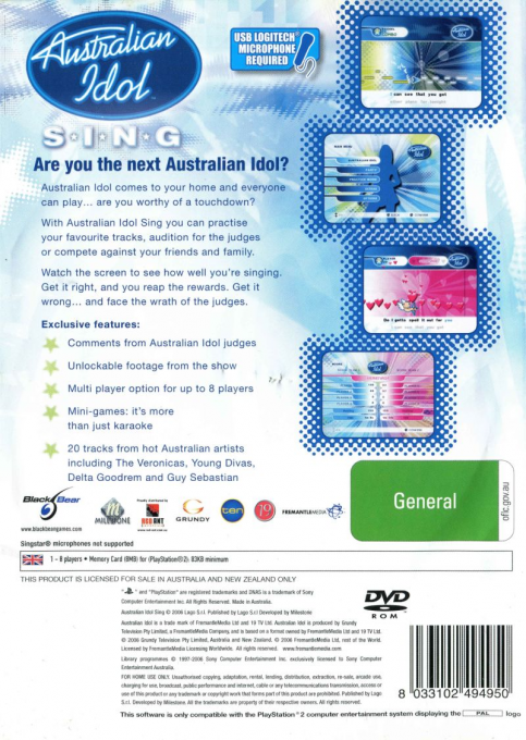 Australian Idol Sing — Box back