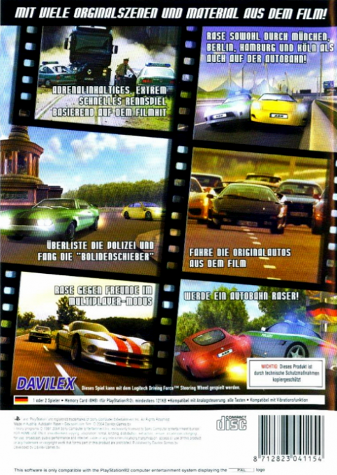 Autobahn Raser : Das Spiel zum Film — Box back