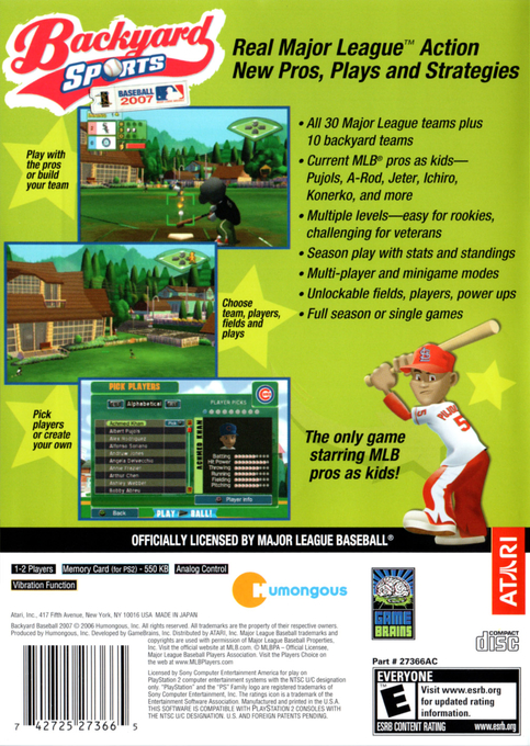 Backyard Sports : Baseball 2007 — Box back