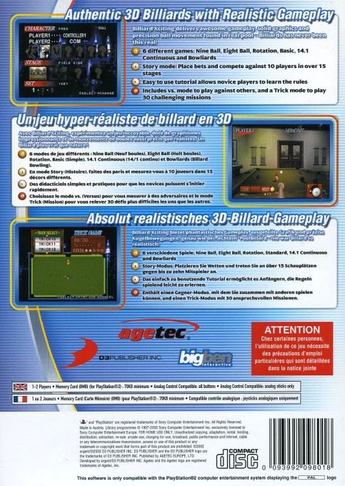 Billiards Xciting — Box back