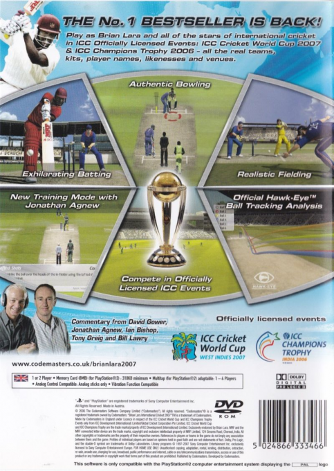 Brian Lara International Cricket 2007 — Box back