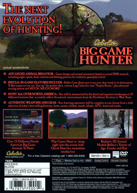 Cabela's Big Game Hunter — Box back