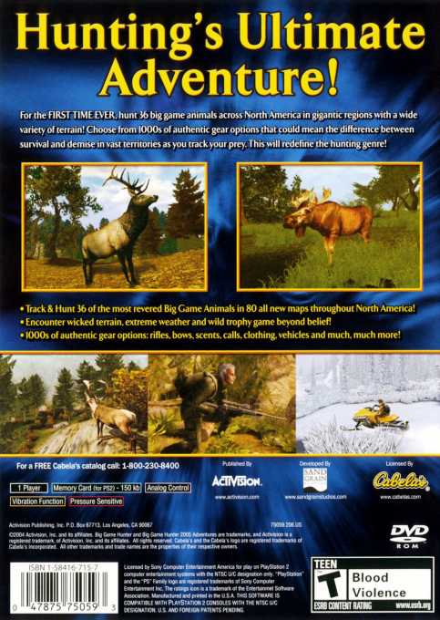 Cabela's Big Game Hunter 2005 Adventures — Box back