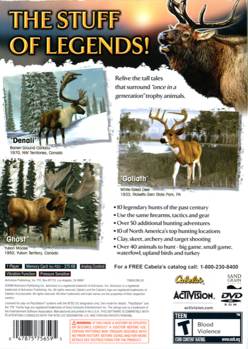 Cabela's Legendary Adventures — Box back