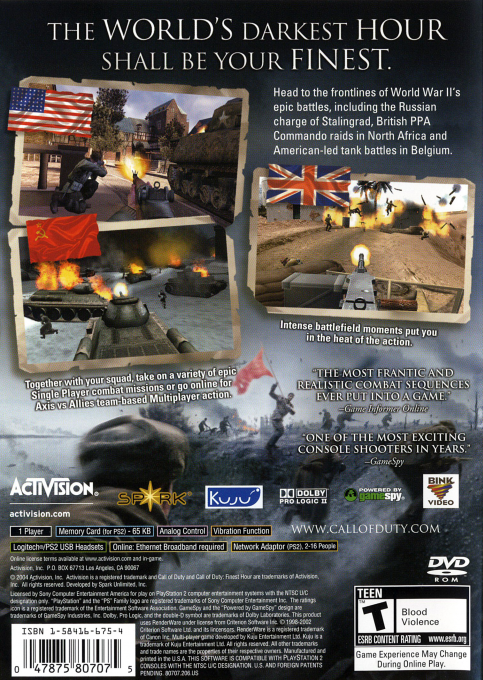 Call of Duty : Finest Hour — Box back