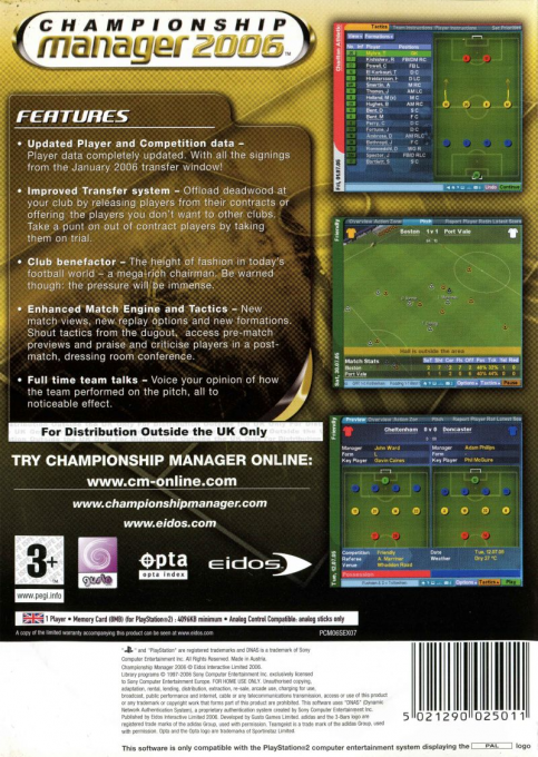 Championship Manager 2006 — Box back