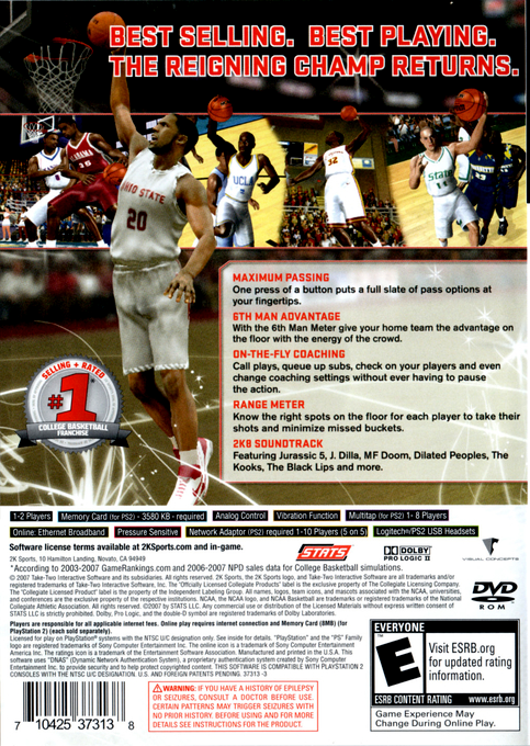 College Hoops 2K8 — Box back