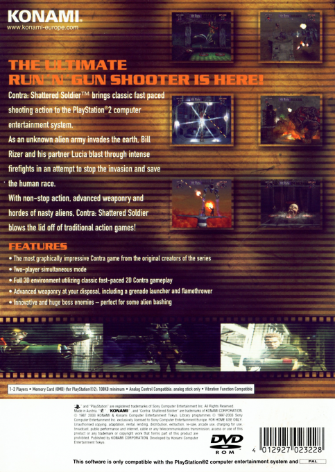 Contra : Shattered Soldier — Box back